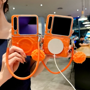 秋冬毛绒适用华为purax手机壳新款阔折叠磁吸银边侧扣保护套purax典藏版全包高级感橙色女2025外壳斜挎带挂绳