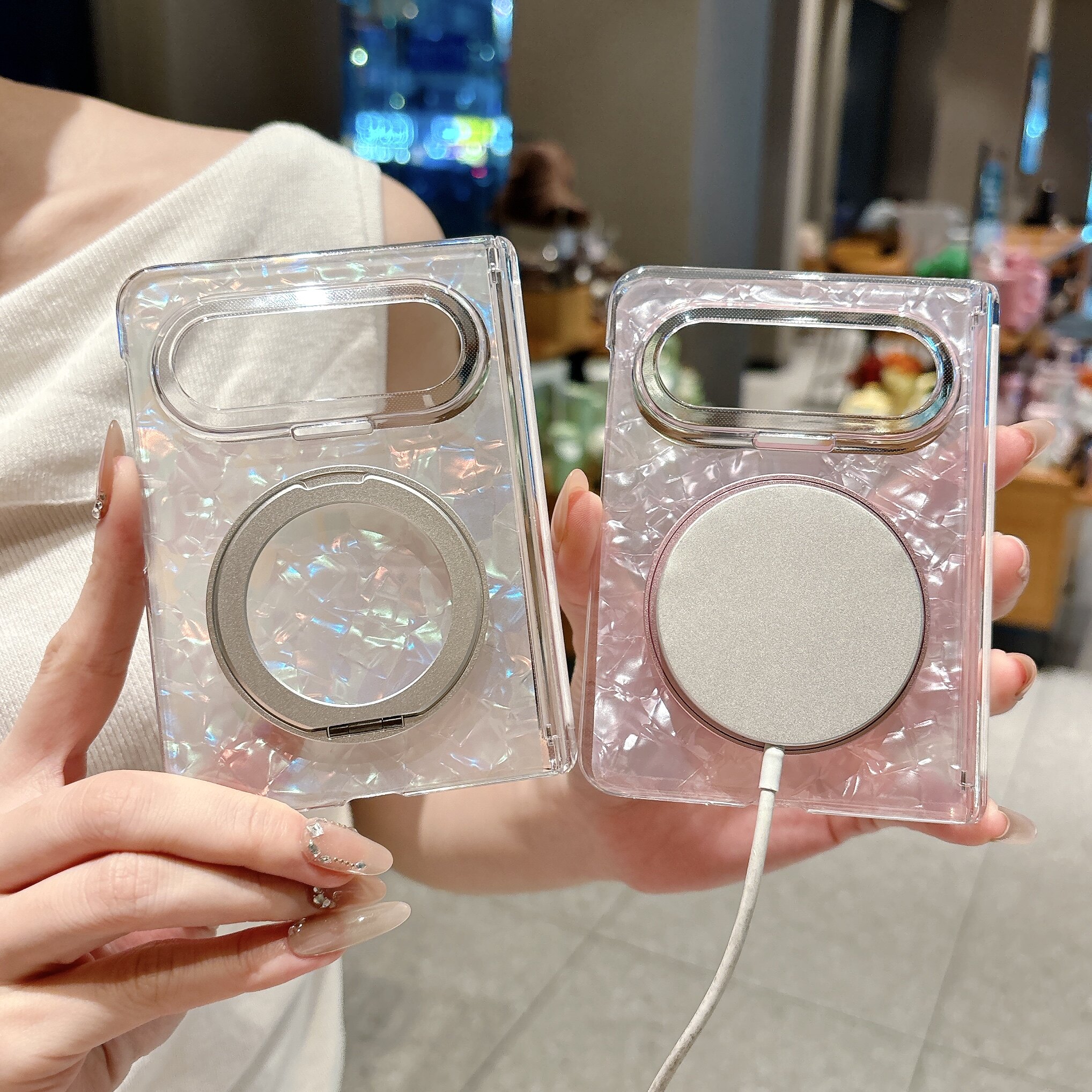 适用华为PuraXMax手机壳透明贝壳纹新款purax max典藏版保护套高端磁吸旋转支架purax阔折叠中轴铰链磁吸男女