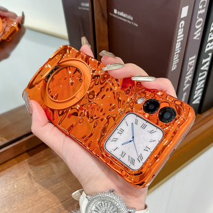 适用华为novaflips手机壳折叠屏女新款橙色水波纹NovaFlip全包防摔硬壳时尚简约旋转磁吸支架轻薄保护套潮流