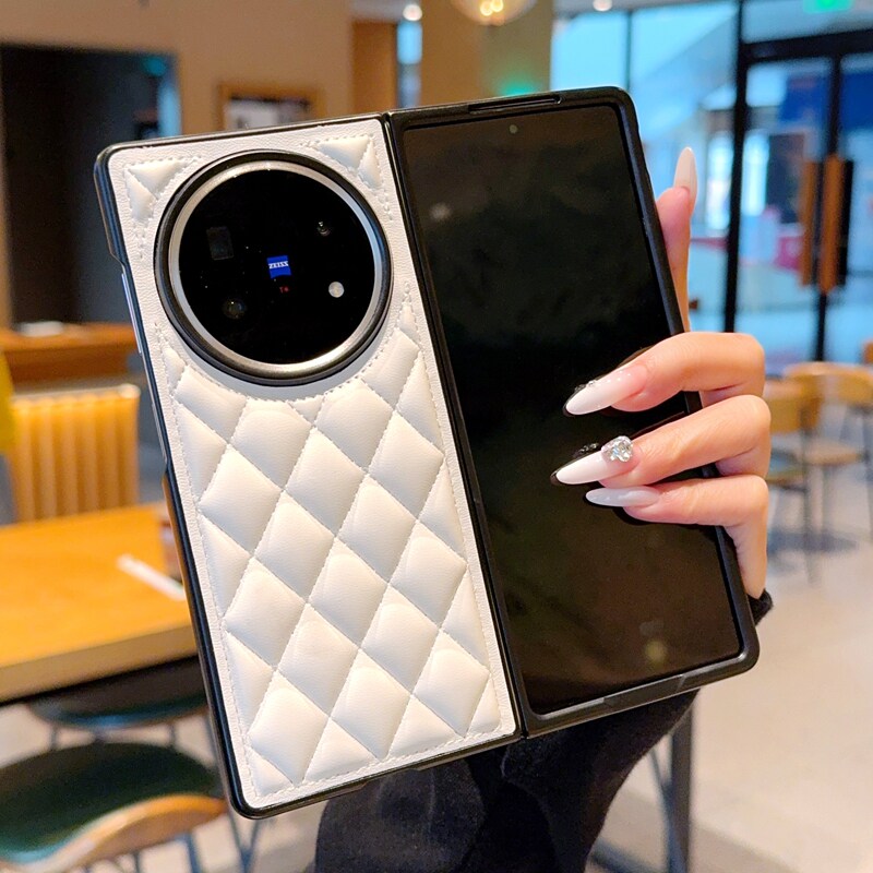 适用vivoxfold5手机壳折叠屏步步高Xfold3pro防摔保护套XFold3菱格小香风素皮5g网红简约高级感XFOLD5男女潮