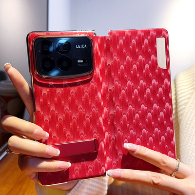 新年红适用小米mixfold4手机壳新款孔雀纹米Mixfold4折叠屏保护套高档全包防摔翻盖皮套外壳女款个性创意皮革