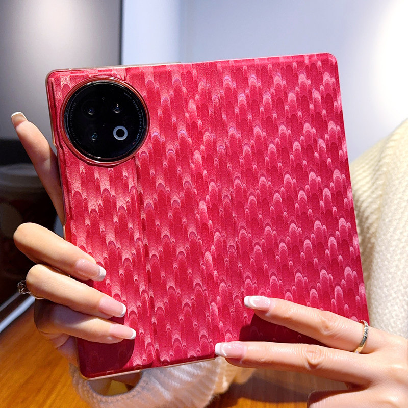 新年红适用vivoxfold2手机壳新款孔雀纹XFold2折叠屏保护套高档全包防摔XFOLD2翻盖皮套外壳女款个性创意皮革