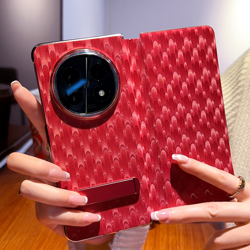 新年红适用oppofindn5手机壳新款孔雀纹FindN5典藏版折叠屏保护套高档全包防摔N5翻盖皮套外壳女个性创意皮革