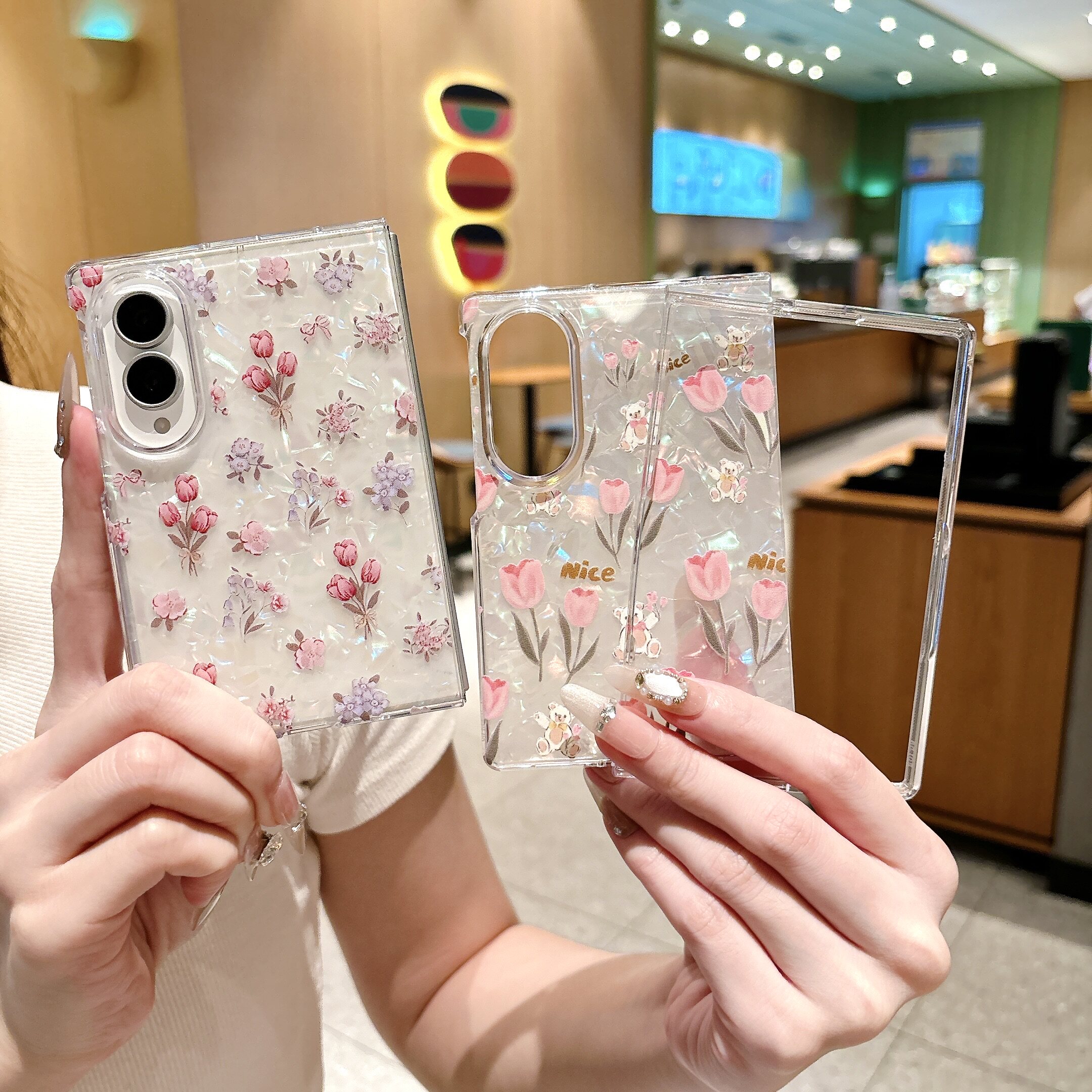 唯美郁金香贝壳纹适用三星GalaxyZFold8手机壳阔折叠屏新款ins风zfold8少女风全包透明防摔保护壳时尚女款硬