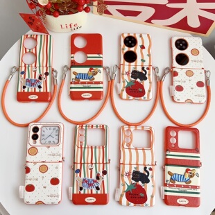 适用华为pocket2手机壳新款折叠屏华为novaflip卡通腊肠狗护轴防摔novaflips保护壳全包可爱斜挎手提挂绳男女