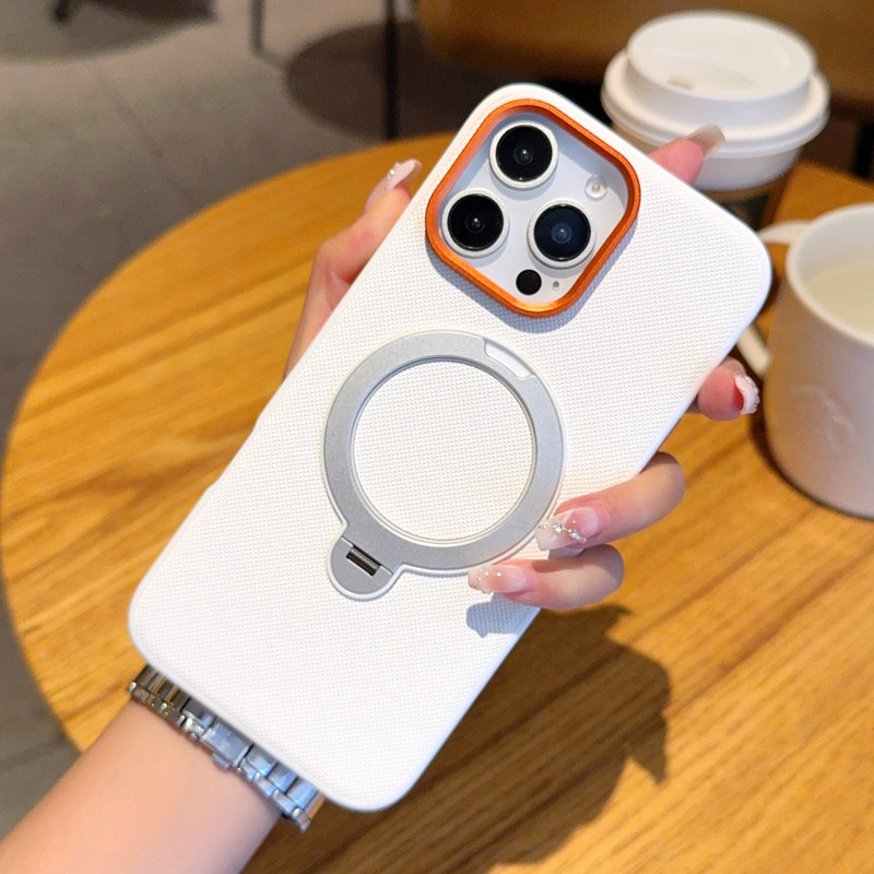 适用苹果16pro手机壳新款iPhone15promax网红皮纹苹果16e金甲磁吸旋转支架15Pro金属镜头圈素皮5g防摔保护套
