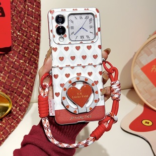 适用华为novaflips手机壳磁吸小折叠屏斜挎带挂绳nova flip保护壳套新款外壳红色爱心支架全包防摔高级感女款