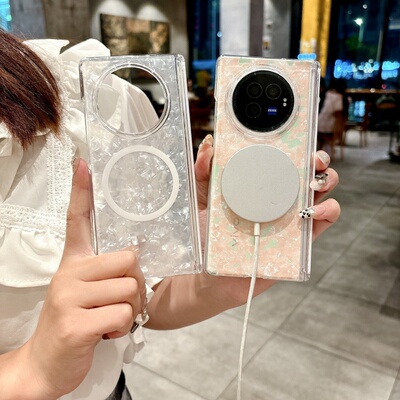 适用于vivo xfold3pro手机壳透明款xfold3铰链全包磁性中轴保护磁吸贝壳纹女男款单后壳新款magsafe保护套