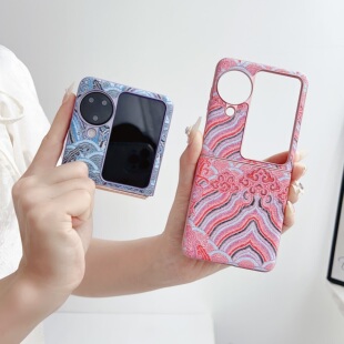 适用oppofindn2flip手机壳findn3flip折叠屏磁吸皮纹保护壳oppo新款find n2flip男女款中国风祥云刺绣国潮粉