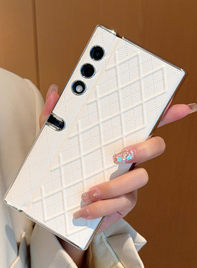 新款适用华为荣耀v折叠purse手机壳电镀银边荣耀VPurse折叠屏皮质保护套honor菱格全包防摔5g高级感男女款潮