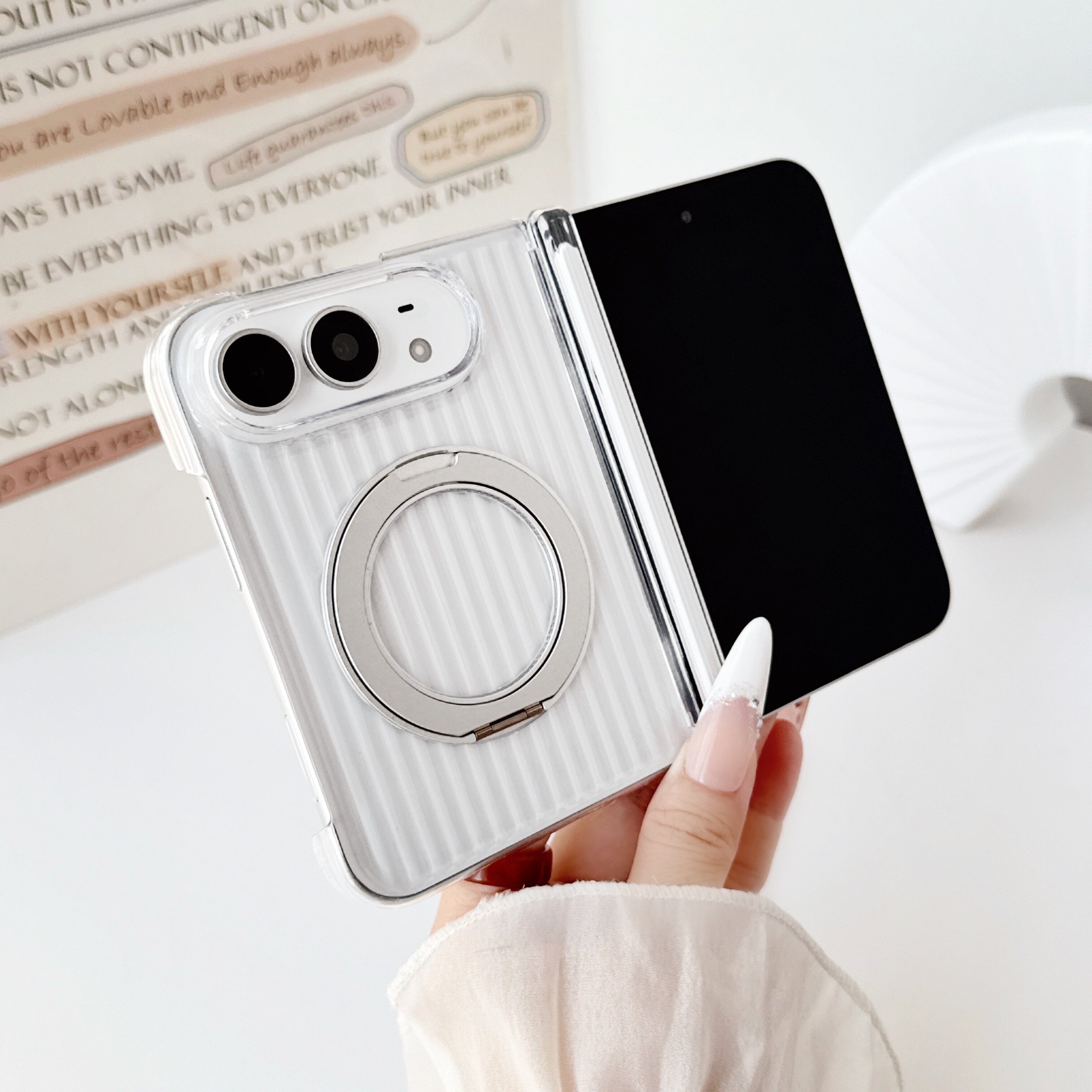 适用于iPhone D手机壳新款阔折叠宽屏旋转支架苹果 duo保护套磁吸超薄透明磨砂男女创意防滑瓦楞简约时尚新品