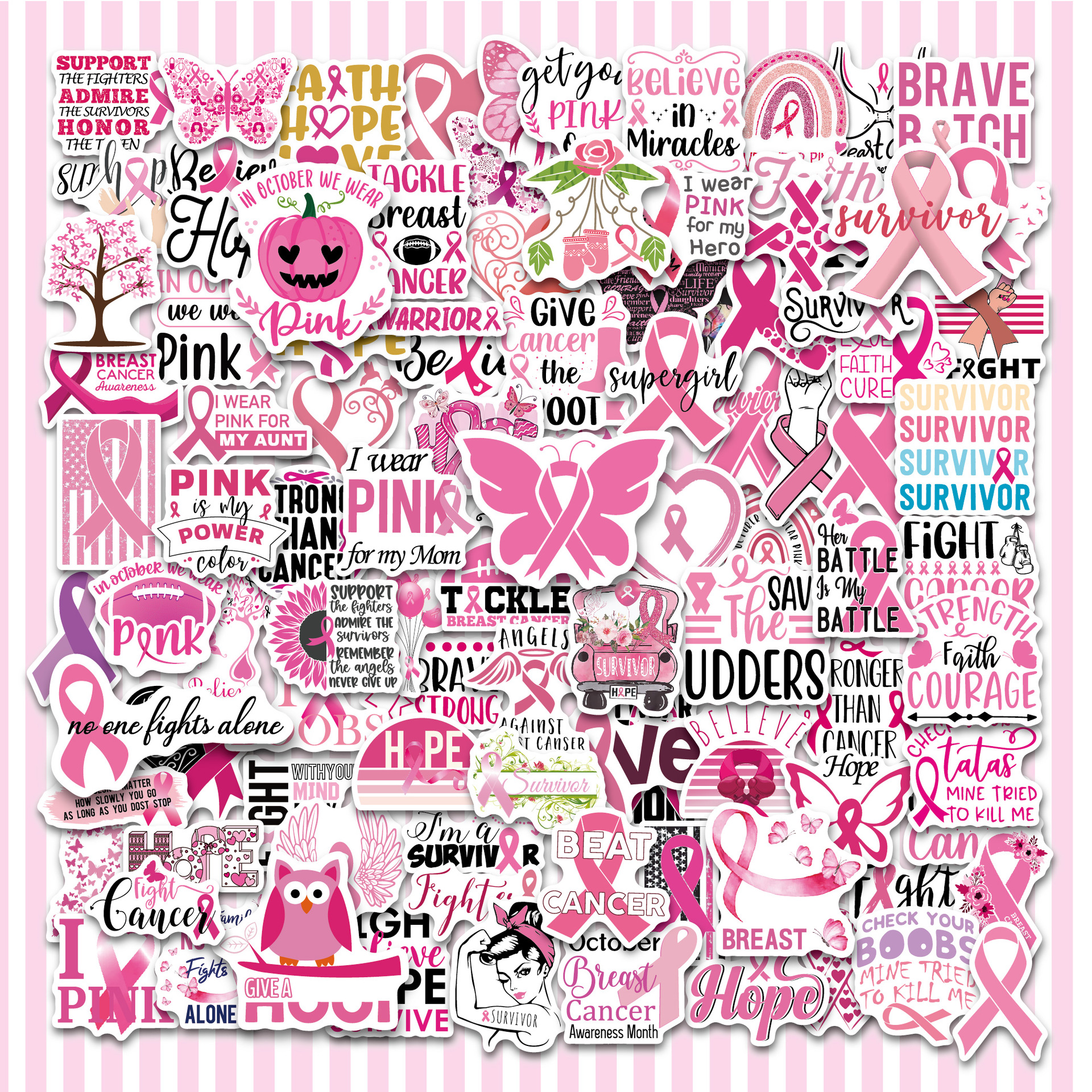 100张个性粉色红丝带卡通剪贴簿手账涂鸦贴纸水杯手机后壳笔记本电脑