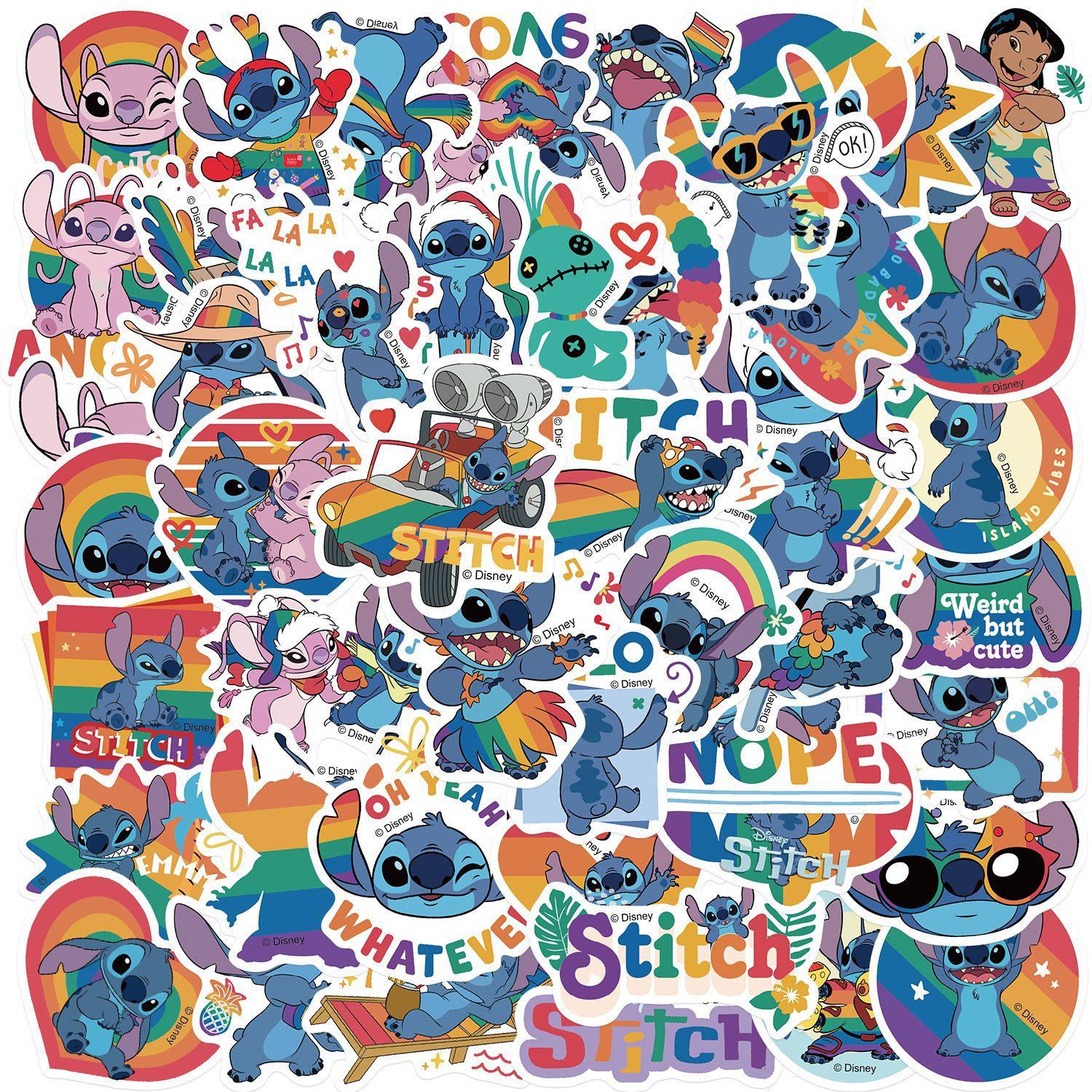 500张卡通可爱动画星际宝贝彩虹史迪仔贴纸史迪奇儿童玻璃水杯吉他