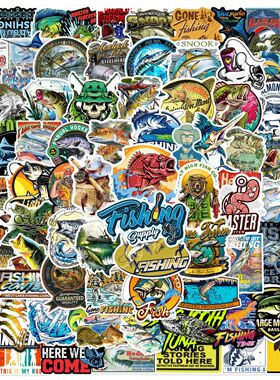 400张个性潮流户外钓鱼涂鸦贴纸钓箱路亚箱两侧改装防水装饰笔记本电脑平板吉他水杯手机壳摩托车头盔贴画diy