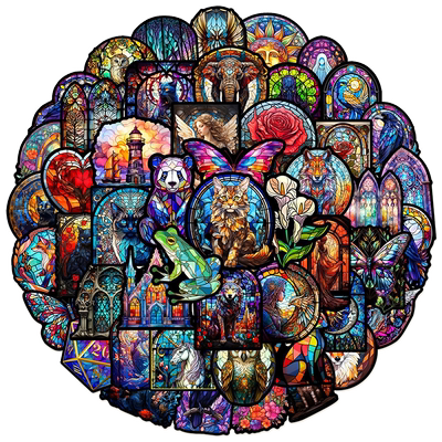 潮流彩色炫彩玻璃风涂鸦贴纸防水