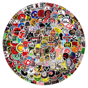 200张个性潮流音乐摇滚乐队涂鸦贴纸赛博朋克风吉他笔记本电脑平板乐器电动车机车摩托车头盔装饰贴画防水diy