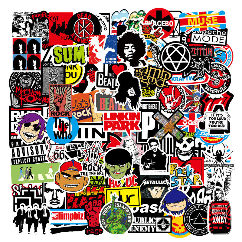 200张个性潮流音乐摇滚乐队涂鸦贴纸赛博朋克风吉他笔记本电脑平板