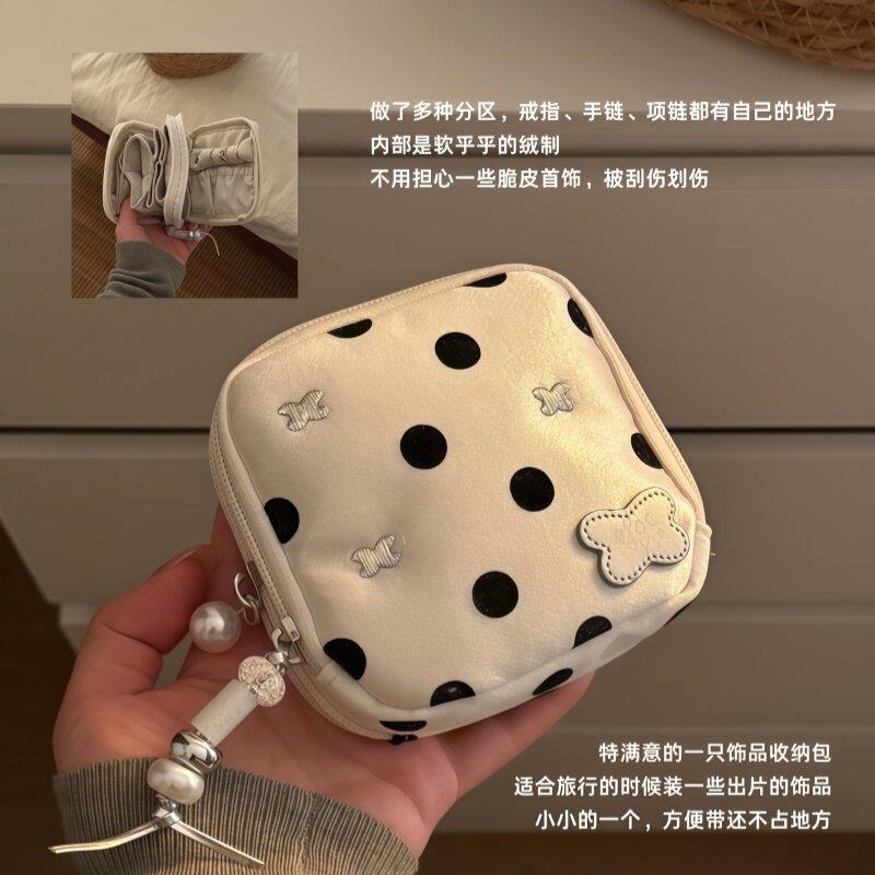 黑白波点首饰收纳包包便捷多功能旅行杂物首饰包多功能零钱包迷你