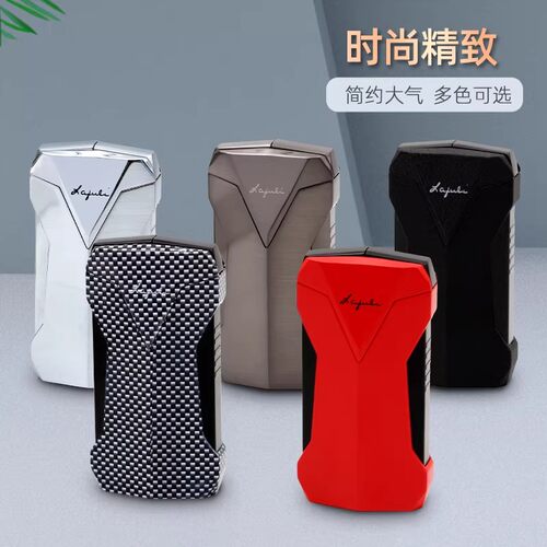 grus包邮雪茄打火机 便携金属双火直冲带打孔器订制雪茄火机礼盒