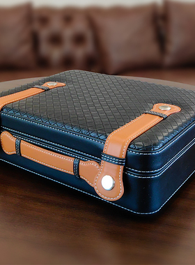 GRUS雪茄盒网格纹真皮雪茄保湿盒进口雪松木雪茄护理烟具醇化盒