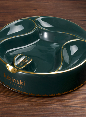 GRUS雪茄烟斗两用烟灰缸 骨陶瓷时尚个性圆形灭烟器 三斗架