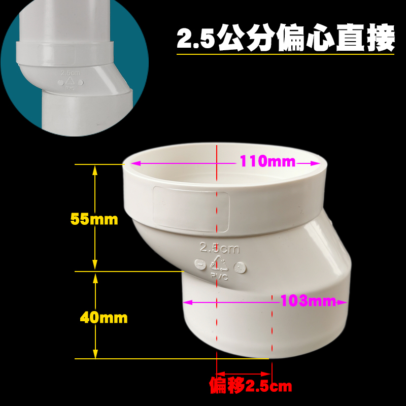 110偏心管直接pvc偏心直接头75排水管古配P件内单双承插接移位器
