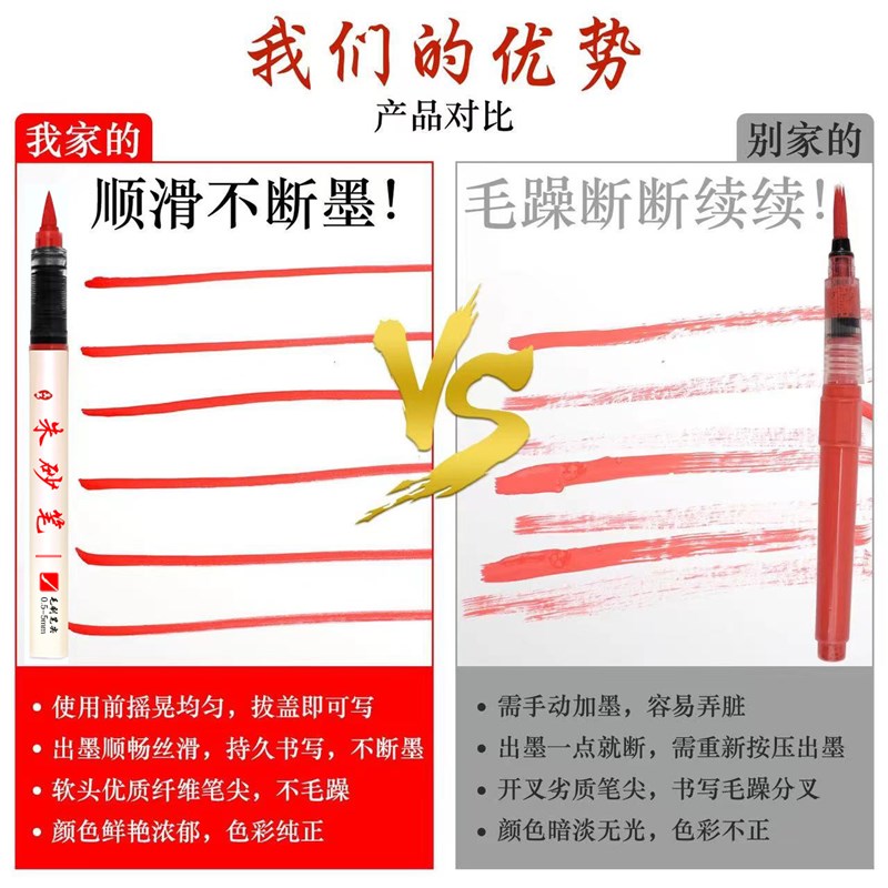 朱砂笔朱砂墨笔朱砂液抄经开礼喜字红水溶性彩水笔朱墨黄符绘画笔