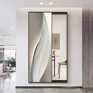 艺术抽象隐形全身镜推拉隐藏式 暗藏镜子卧室试衣镜壁挂家用穿衣镜