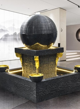 欧式大型落地转运球摆件酒店前台圆球喷泉水景招财工艺品摆件