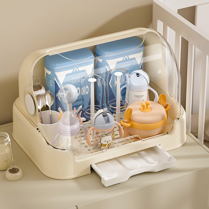 奶瓶收纳盒沥水防尘收纳箱婴儿宝宝餐具辅食晾干沥水架储物柜