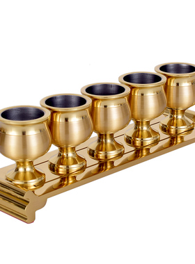 铜供杯纯黄铜拉丝家用供奉财神关公高脚酒杯茶杯土地三杯五杯连座