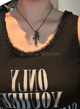 枪黑色黑钻项链双十字架