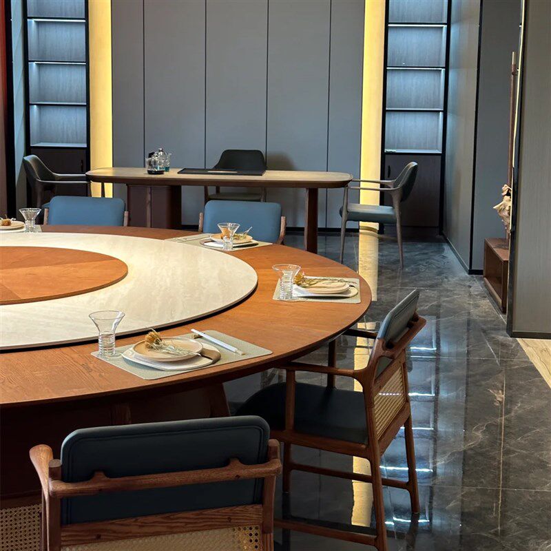 岩板实木酒店餐桌大圆桌电动饭店餐厅包厢专用15人20人火锅桌2米6