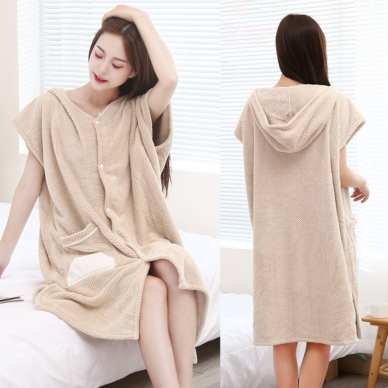 毛巾浴袍女比纯棉吸水速干秋冬可穿式浴巾可裹浴衣穿戴式斗篷浴裙