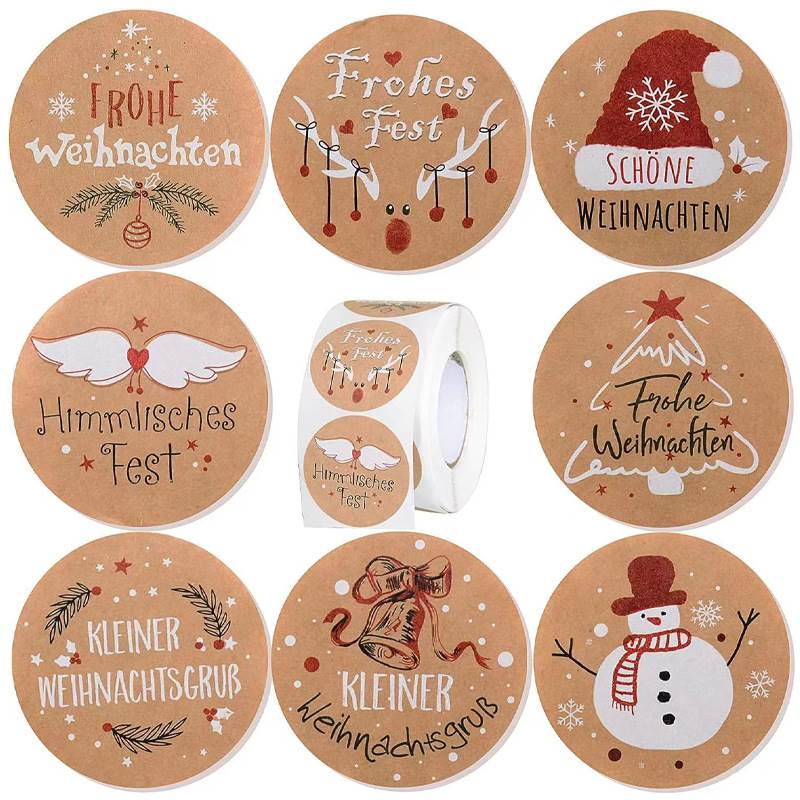 Kraft Paper Christmas Sticker Merry Christmas Gift Tag Holid