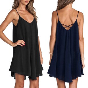 Summer new loose plus size black sexy suspender skirts吊带裙