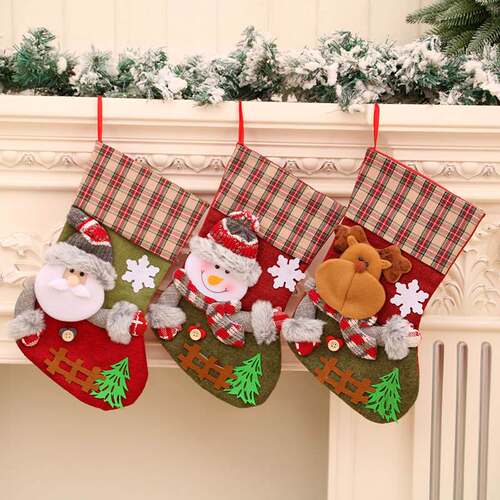 New large plaid fence Christmas stocking gift bag圣诞礼物袋