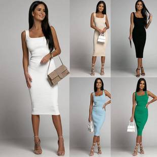 neck round buttocks pocket dress连衣裙 2022 strip Sleeveless