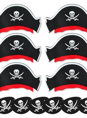 12Pcs Pirate Captain Hat Skull Print Eye Patch Children Adul