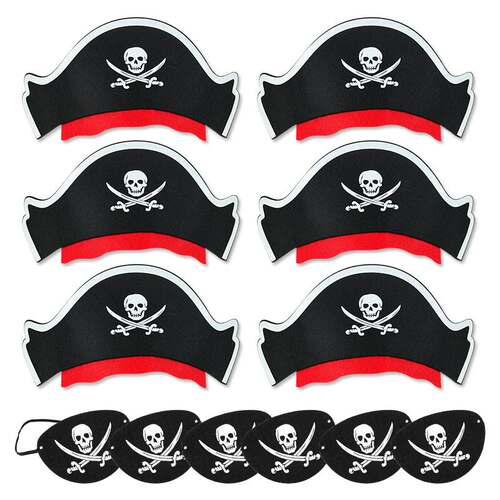 12Pcs Pirate Captain Hat Skull Print Eye Patch Children Adul