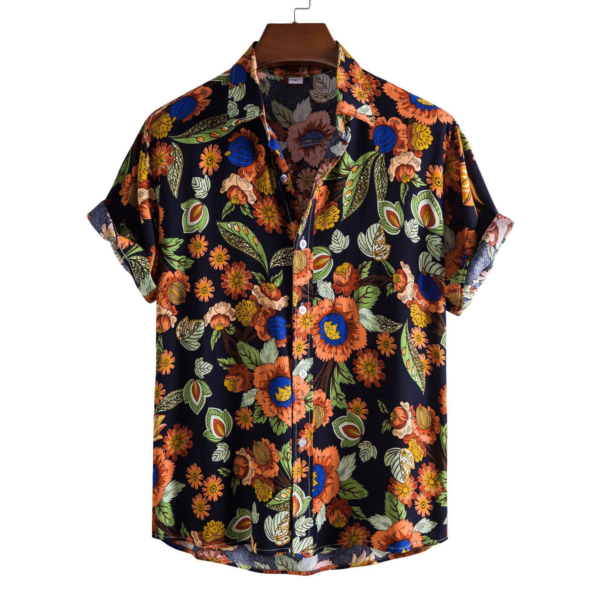 2021 Men's Printed Shirt Hawaiian Short Sleeve Floral Sh