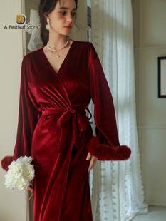 Bride Morning Robe Women's Long Feather Nightgown Weddin