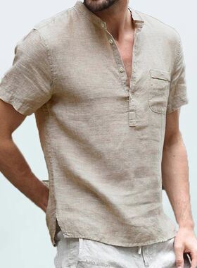 summer shirt men white tshirt hawaii shirts linen cotton T恤