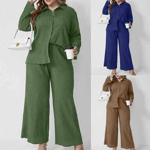 Plus Fashion pants set suit shirt Women Autumn size casual