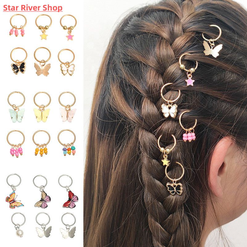 6Pcs Butterfly Star Pendant Hair Clip For Women Braid Trendy