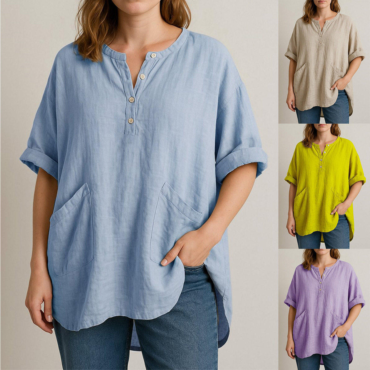 Cross-border cotton and linen women's shirts and blouses衬衫