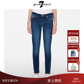 For All Mankind女中腰铅笔牛仔裤 舒适弹力深蓝水洗小脚紧身裤