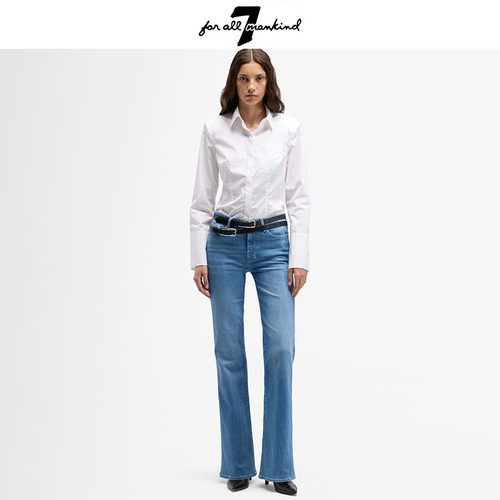 7 For All Mankind26新品复古显瘦微喇裤美式怀旧自然腰牛仔裤女
