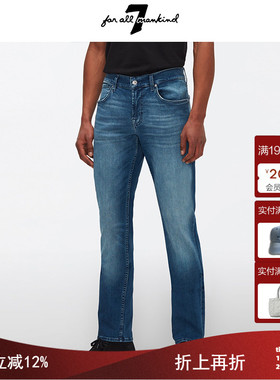 7 For All Mankind男装中腰牛仔裤复古水洗舒适弹力修身长裤SLIM