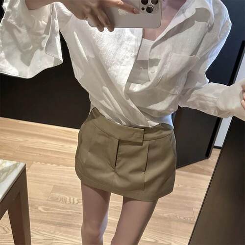 色Fasc老树夏季卡布短裙女士黑YOP套装字裙高腰辣妹a裙短其裙